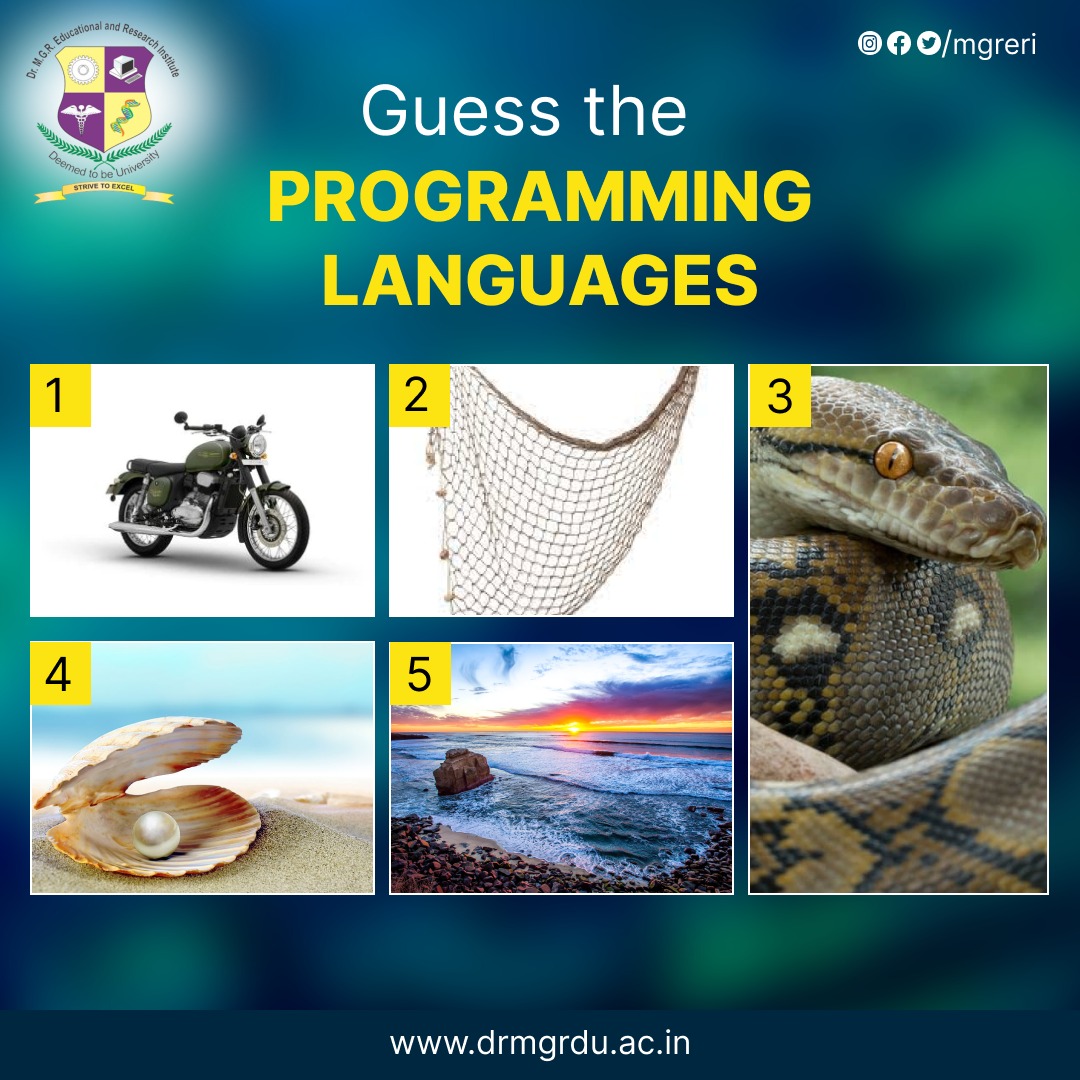 Are you ready for another quiz? Each object in the image resembles a programming language. Find them out.

#mgreri #drmgruniversity #mgruniversity #quiz #quiztime #techquiz #technology #tech #programming #quizoftheday #techworld