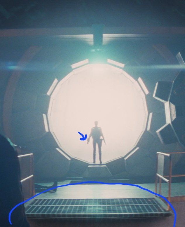 mpmt3102's tweet photo. @PrimeVideo @BethesdaStudios @bethesda @Fallout @kilter_films Think Vault Dweller in door is from a another Vault and story is going to be about their journey to Vault 33. Can see a PipBoy and it look like they're coming in bc the bridge isn't extended. Person on far left is covering face, surprised to see person at door https://t.co/M4sNOMAvtu