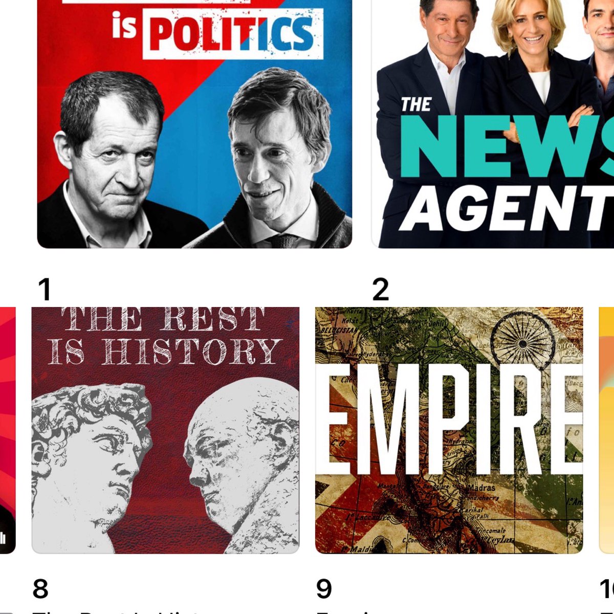 Huge congratulations to our lovely producers @GoalhangerPods - three shows in the podcast top 10 - @RestIsPolitics @TheRestHistory and lil old us @EmpirePodUK ! The very best people to work with!