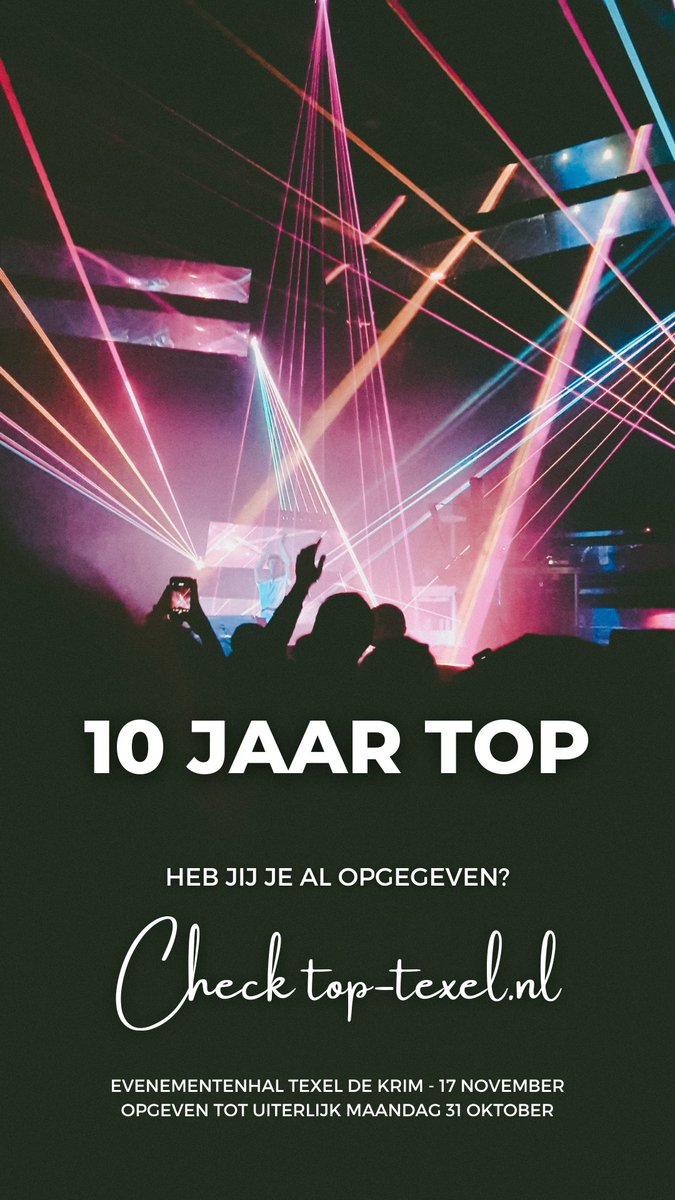 TOPTexel's tweet image. Heb jij je al opegeven voor het TOP-feest? Niet! Doe dat alsnog voor 31 oktober voor 17:00 uur via onderstaande link:

docs.google.com/.../1FAIpQLScN…