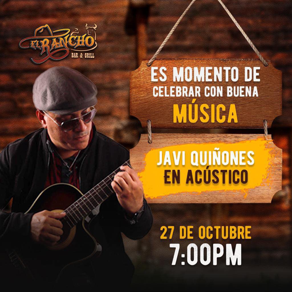 ElRancho_Bar's tweet photo. Este jueves, 27 de Octubre, queremos seguir disfrutando contigo y la música de Javi Quiñones en Acústico, desde las 7:00 P.M.

El Rancho Bar And Grill ubicado en el Km 17.3, Carr 14, en Juana Díaz. Teléfono 787-692-3098 - Google Maps: https://t.co/m2B0DAJ7sn

¡Te esperamos! https://t.co/YozhxR7vvO
