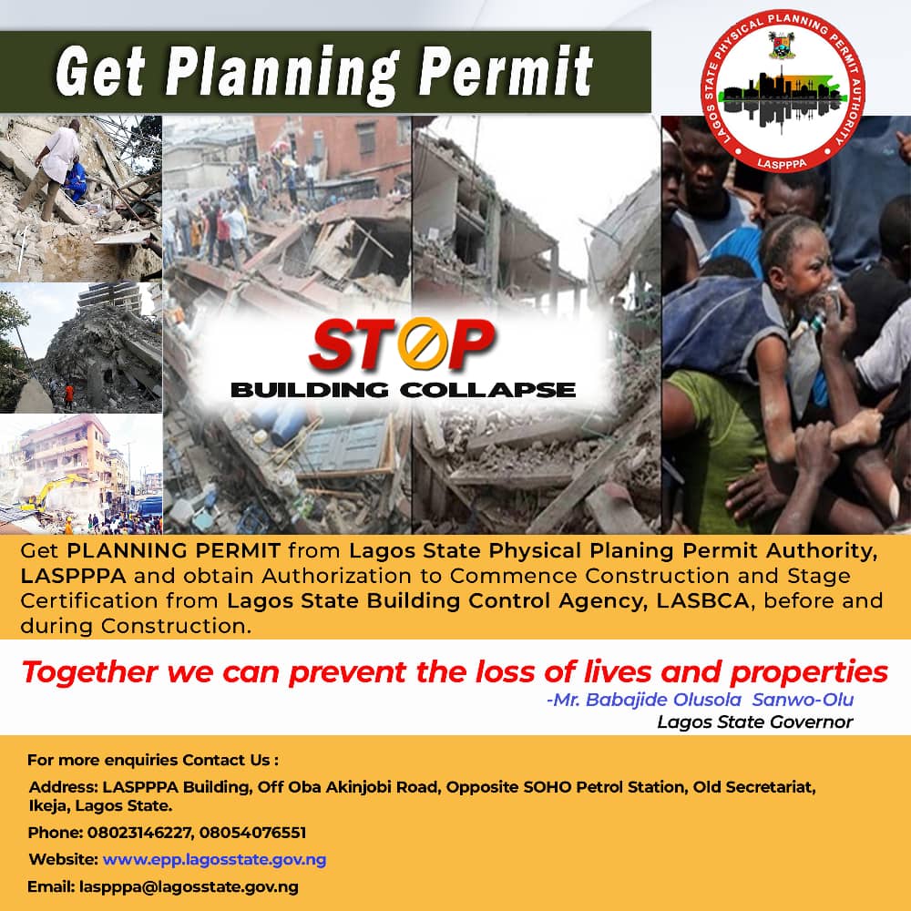 followlasg's tweet photo. Get Planning Permit from Lagos State Physical Planning Authority
@jidesanwoolu @drobafemihamzat @gbenga_omo 
@gboyegaakosile @LASPPPA1 @fjaji @Mr_JAGs 
@hmokunola_
#GetPlanningPermit #StopbuildingCollapse
#LASG #ForAGreaterLagos https://t.co/yIYSetye0y