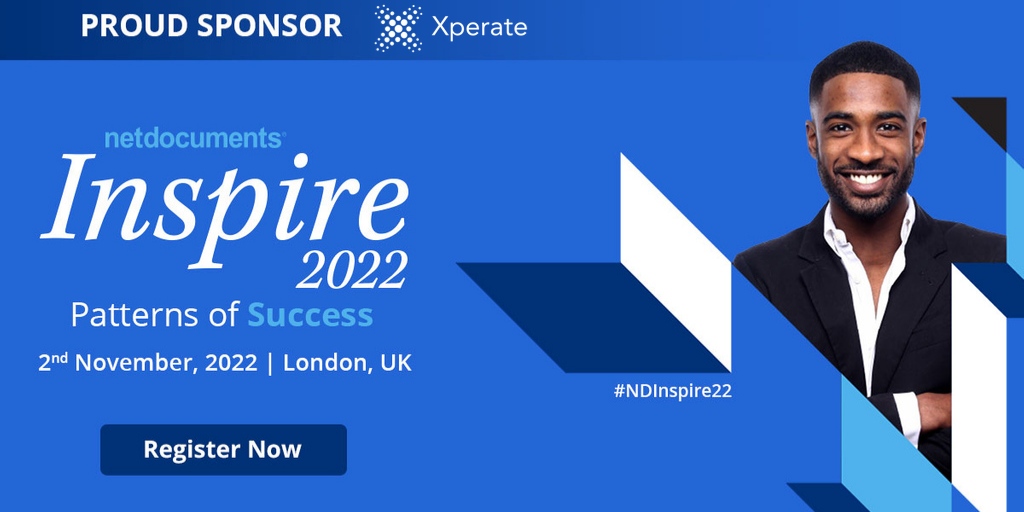 We're delighted to be sponsoring @NetDocuments Inspire 2022 conference in London next week.

Come and visit us and find out how <a href="/XperateUK/">Xperate</a> can help your firm with our bespoke development services.

#NDInspire22 #legaltech #softwaredevelopment