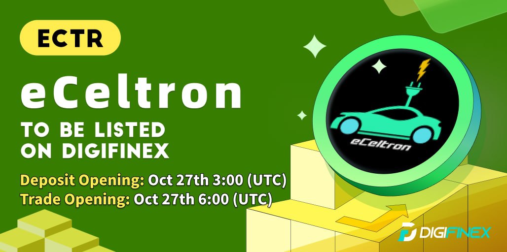 DigiFinex_VN's tweet photo. 🚀🚀🚀      
[Niêm yết mới] eCeltron (ECTR) sẽ được niêm yết trên [Niêm yết mới] eCeltron (ECTR) sẽ được niêm yết trênDigiFinex!

Mở cửa giao dịch: 13:00 27/10/2022 (UTC+7)
Giao dịch ECTR: https://t.co/IdEgPbYJsx
Đăng kí: https://t.co/ICIAWvBCUx

#DigiFinexVN #ECTR https://t.co/ON0tuiNfOz