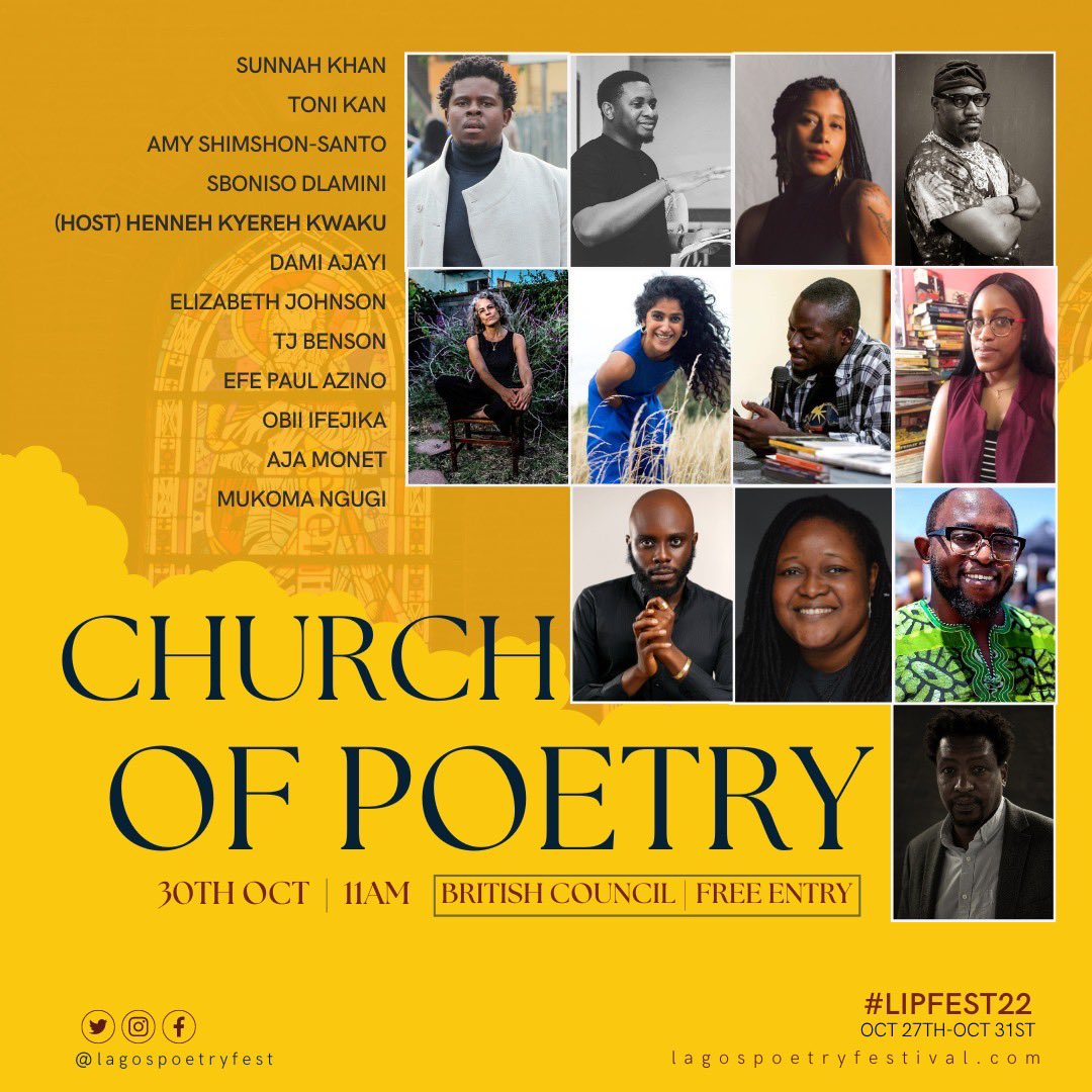 incrediblelagos's tweet photo. Lagos International Poetry Festival
#LIPFest22 @LagosPoetryFest

Date: 27th - 31st October https://t.co/Po1SugHgU4