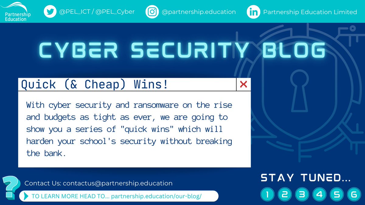 PEL_ICT's tweet photo. Head over to our website to have a read of our first blog Cyber Security - Quick &amp; Cheap Wins! This covers lots of info to help you build your cyber security. @PEL_Cyber 🧑‍💻
#PartnershipEd #CybersecurityAwarenessMonth #blogpost #EdTech

https://t.co/RZQbx0xMgL https://t.co/DAvr3x9R9F