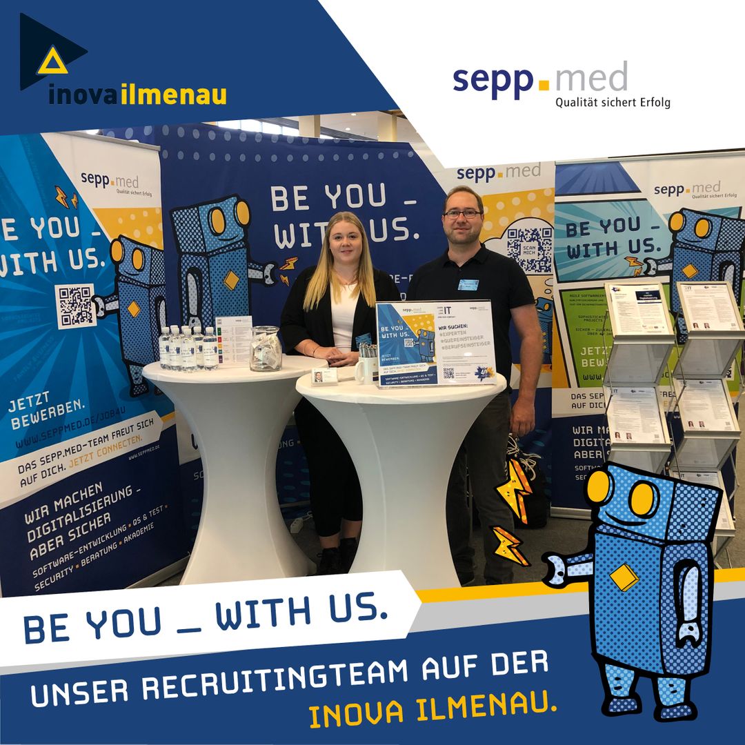 Noch bis 16:00 Uhr kannst du heute sepp.‍med auf der @inovailmenau an der TU Ilmenau kennenlernen. 𝗕𝗘 𝗬𝗢𝗨 – 𝗪𝗜𝗧𝗛 𝗨𝗦. Unser Recruiting-Team freut sich auf dich! seppmed.de/karriere/

#beyouwithus #karriere #itjobs #inovailmenau