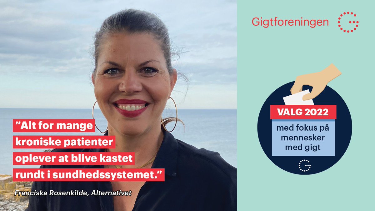 Gigtforeningen's tweet photo. 7 ud af 10 med #gigt har også en anden kronisk sygdom, og mange af dem ønsker #bedresammenhæng.
Derfor vigtigt med en mere helhedsorienteret indsats som @FranciskaRosenk fra @alternativet_ peger på i @Gigtforeningen s valgpanel
#sundpol #ft22 #dkpol
https://t.co/5eJzrtOXbL https://t.co/GqizlF4F8B