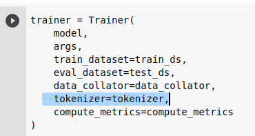 mrm8488's tweet photo. Pro Tip: Do not forget to add the tokenizer to your @huggingface  Trainer object. If you don't do it, training will work and the model will be pushed to the hub but the tokenizer won't! https://t.co/NgTjvSAtwC