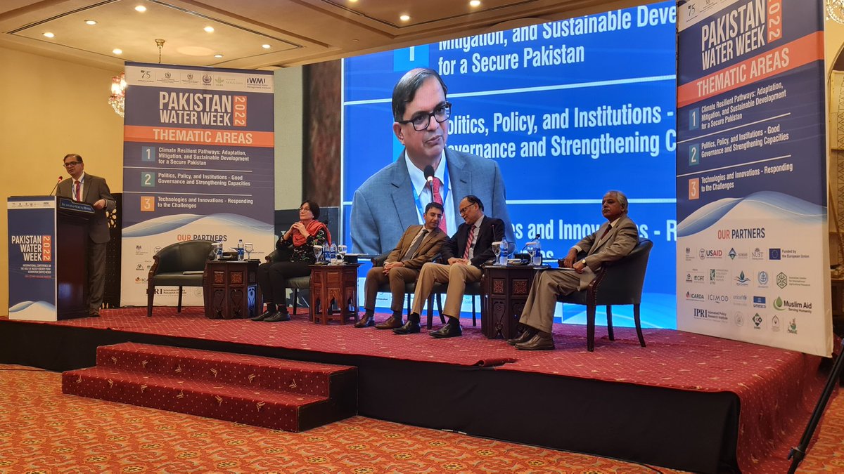 AAzeemshah's tweet photo. Key messages from the 24 technical sessions of the #PakistanWaterWeek2022 are synthesised and being presented as actionable recommendations during the closing ceremony. Fed Minister Planning & Dev is the Chief Guest...#timeforimplementation @IWMI_ @drmohsinhafeez https://t.co/1X5IS5rmb7