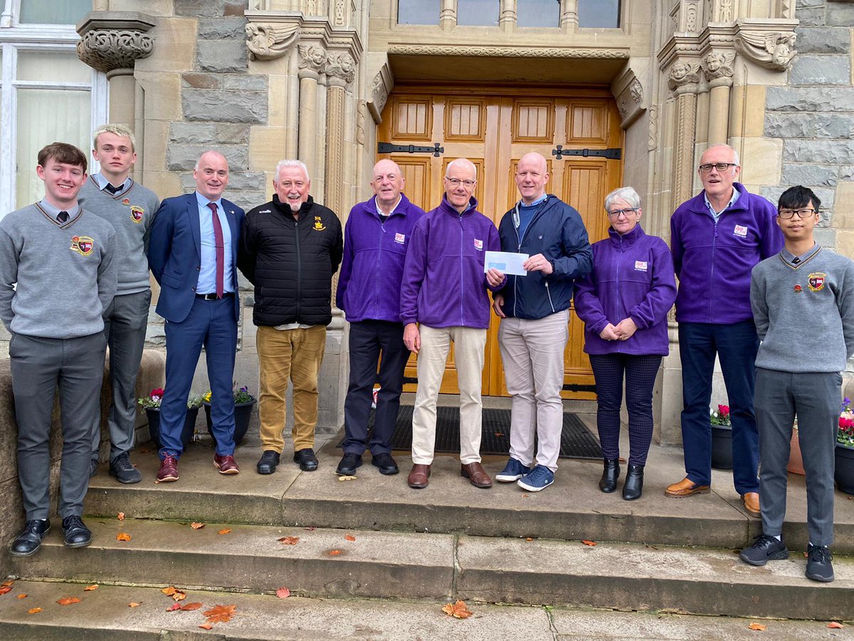 SaintEunans's tweet photo. Pictured with Principal Damien McCroary is Chairman of the LK Food Bank, John Walshe receiving a cheque for 907e from Paul Browne, Well-being Officer in St Eunan’s College. The money was raised after the Student Well-being team ice cream sale and a staff coffee morning https://t.co/Zt9WABD7AW