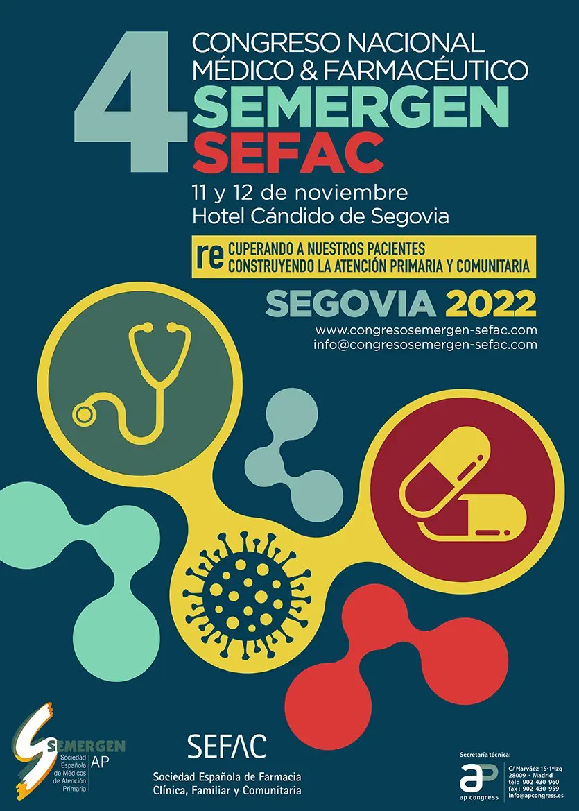 🔜 11 y 12 NOV. Segovia 4º Congreso Nacional Médico & Farmacéutico: #SEMERGENSEFAC22 Recuperando a nuestros pacientes, reconstruyendo la Atención Primaria y Comunitaria 👉 Programa e inscripción REDUCIDA: ℹ️ semergen.es/congresosemerg…