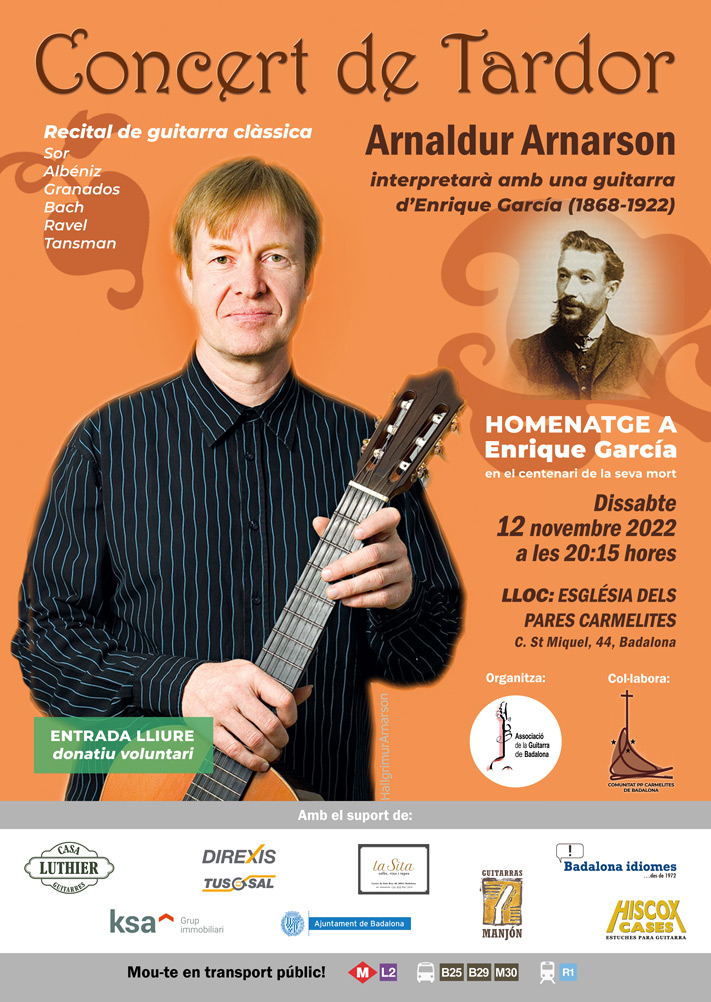 El dissabte 12 de novembre, a #Badalona, recital de guitarra clàssica. Arnaldur Arnarson, amb una guitarra García de l'any 1914. Més info: guitarrabadalona.org
<a href="/culturaBDN/">Cultura Aj. Badalona</a>, <a href="/bdncom/">Badalona Comunicació</a>, <a href="/DiarideBadalona/">Diari de Badalona</a>, <a href="/avcentrebdn/">AV Centre</a>, <a href="/BDNFEMCULTURA/">BADALONA-FEM-CULTURA</a>