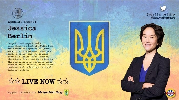 MriyaReport's tweet photo. 💥🇺🇦LIVE NOW! Jessica Berlin @berlin_bridge returns to The MriyaReport @MriyaReport to talk about developments on the international political scene affecting #Ukraine. Come join us for a lively discussion. 🇺🇦💥 https://t.co/Oqdw9myibR