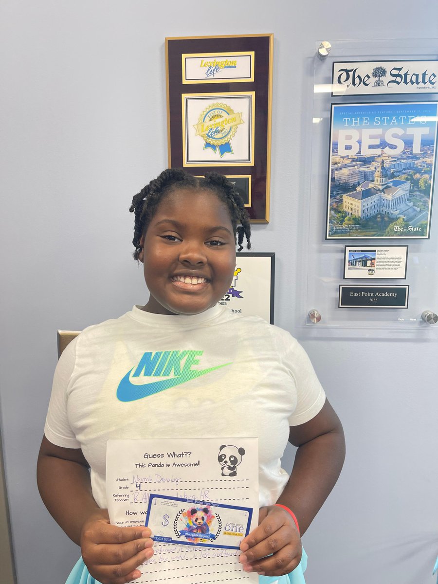 EastPoint_SC's tweet photo. Let's give a round of applause 👏 for Panda Naveah for being a Positive Panda! Way to go! 🎉 #positivepanda #epaleadstheway🐼 https://t.co/nb14l2TOLA
