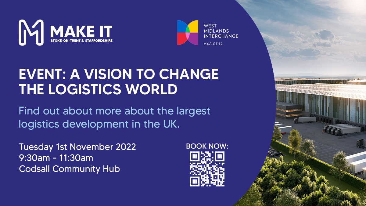 There's still time to register your place to attend <a href="/MakeItSoTStaffs/">Make It Stoke-on-Trent & Staffordshire</a> breakfast briefing event, 1 Nov, focusing on the West Midlands Interchange.

Book your free place via the link or scan the QR code below: eventpilot.evolutive.co.uk/Registration.a…

#WestMidlands #WeAreStaffordshire #investment