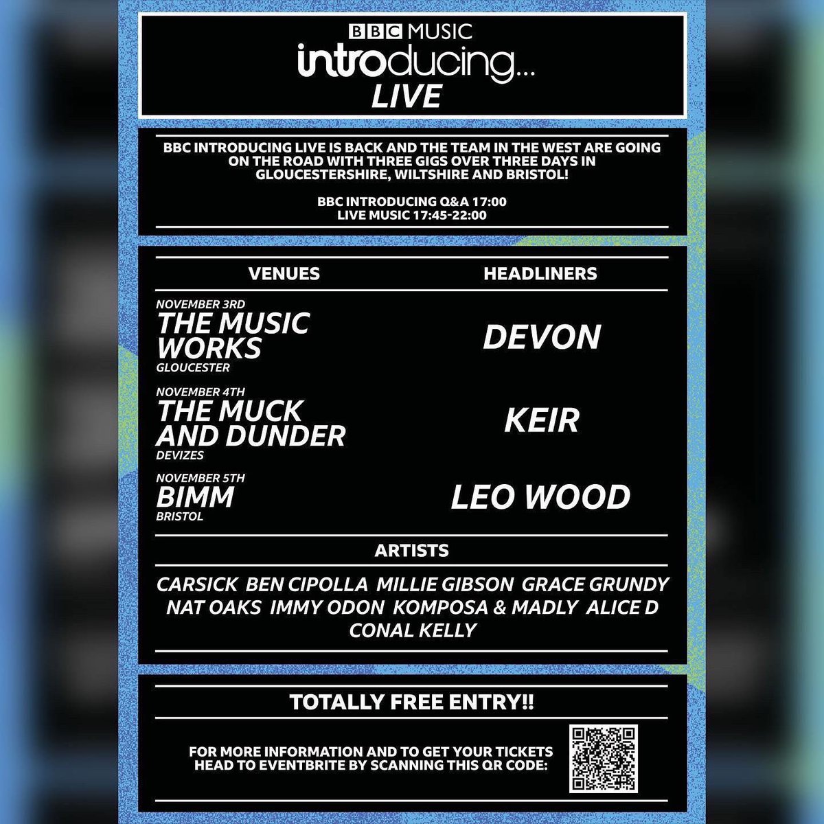 SO excited to announce I’m hitting the road with @bbcintroducing @BBCIntroSW LIVE event across 3 dates ~ Nov 3rd, 4th & 5th🎉 Representing Bristol, my second home! 🎹🥁 Tickets here: eventbrite.com/cc/bbc-introdu…