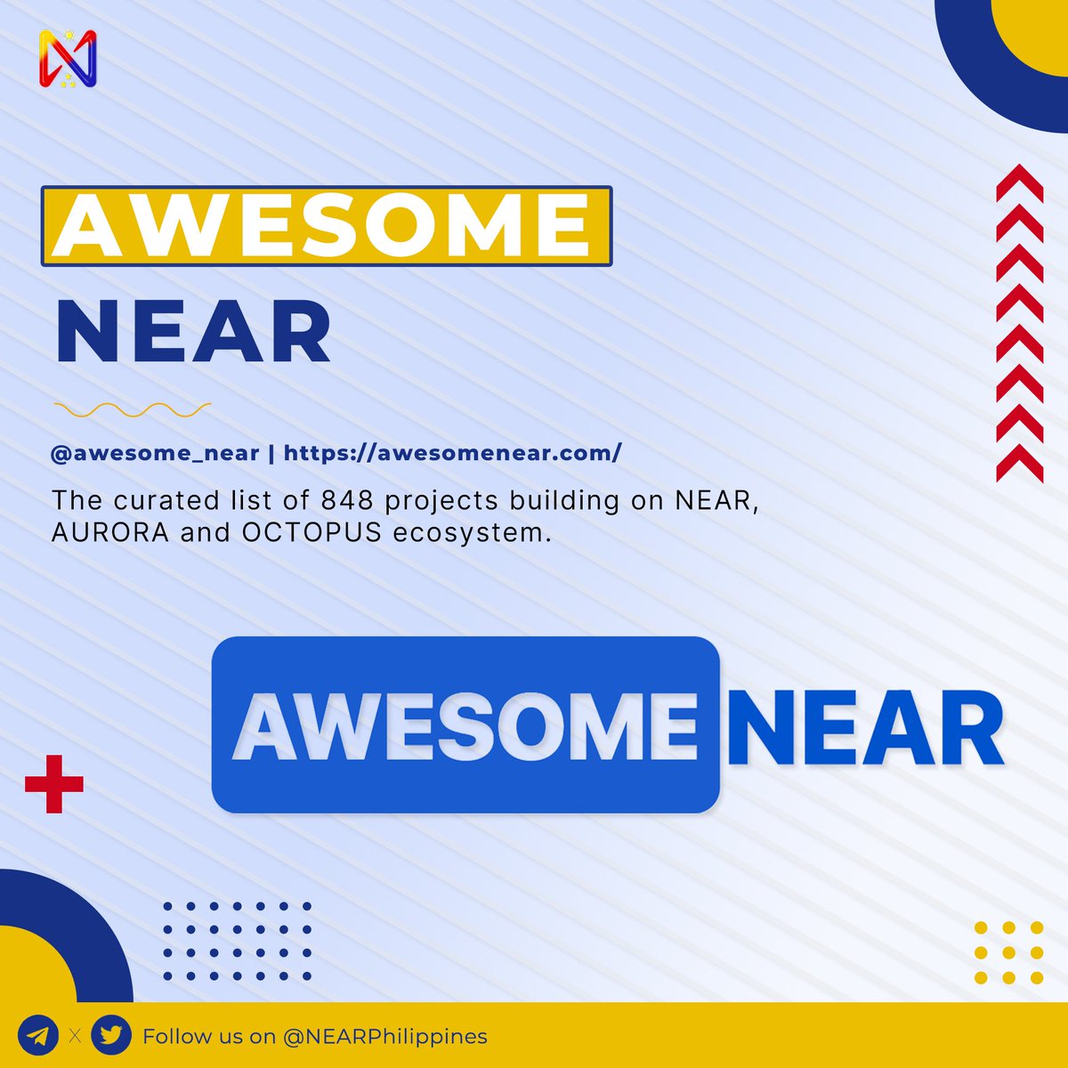 NEARPhilippines's tweet photo. Join & follow these #NEAR gaming social communities! ๐ฎ๐ฅ
๐ฏ@NearGamesGuild
https://t.co/03vdA7jeke
๐ฏ @awesome_near
https://t.co/5CyYcwBg0i
๐ฏ @Play_on_Near
https://t.co/KsL0Qnabnb
The Future is NEAR! #NEARGames #NEARisNOW #NEARPH https://t.co/bumD9YtorK