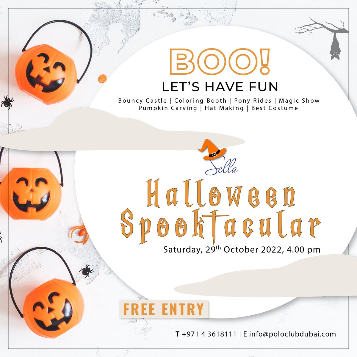 Who's ready for a Spooktacular Halloween? 👻🎃 Sella, the all-time favourite all-day dining destination at Dubai Polo &amp; Equestrian Club, brings you a fun-filled halloweekend! On 29th October, Saturday

FREE ENTRY!