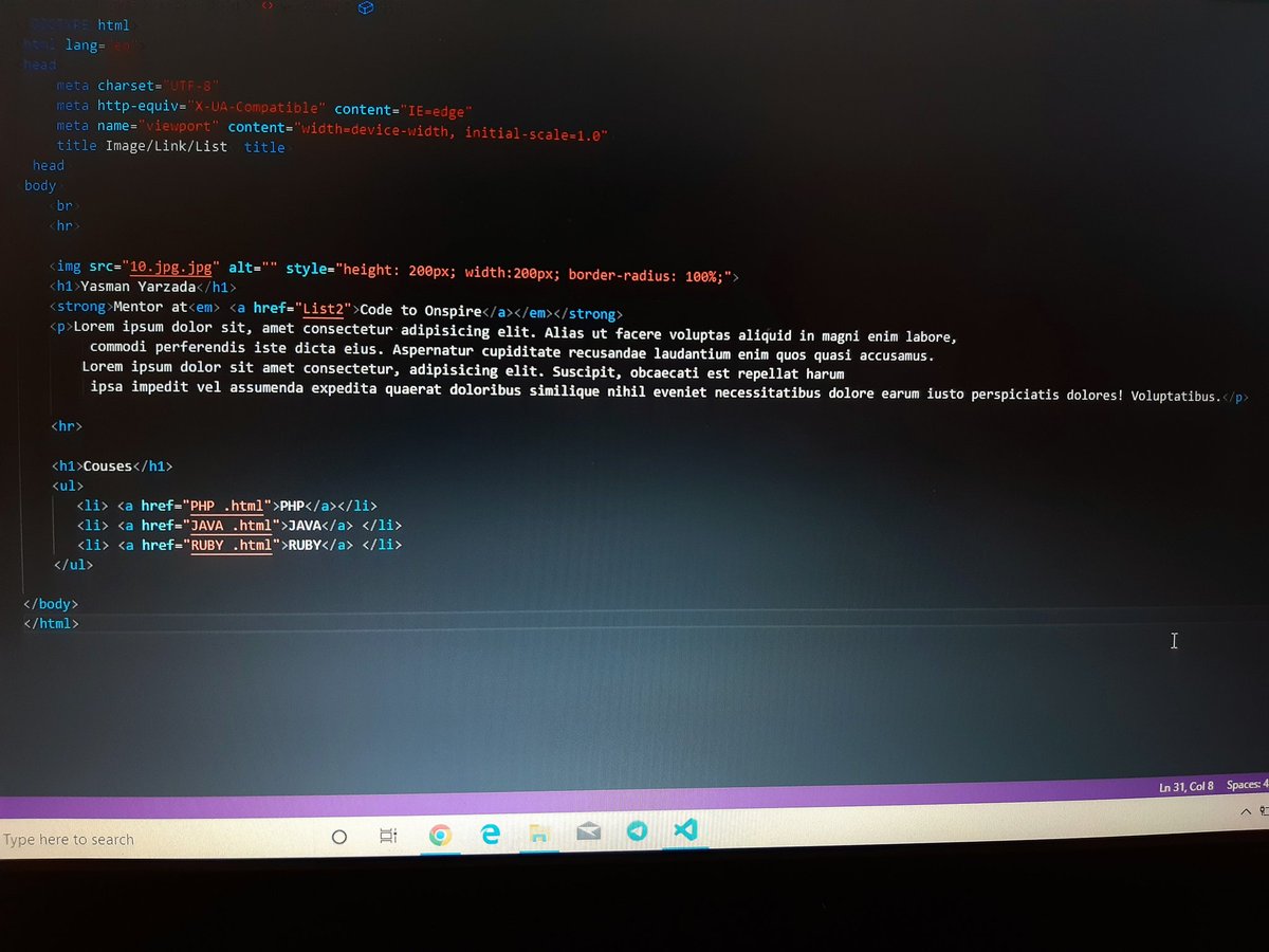 Yasman_2's tweet photo. Today in @CodeToInspire  we learned how to add Link, List and image on web page..👩‍💻 https://t.co/rlwoZKvRX1
