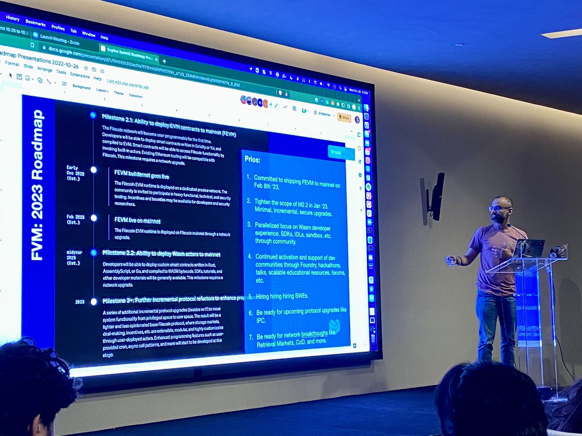 The roadmap for #FVM and #FEVM presented by <a href="/raulvk/">raulk • p2p/acc</a> at EngRes Summit at #LabWeek22.