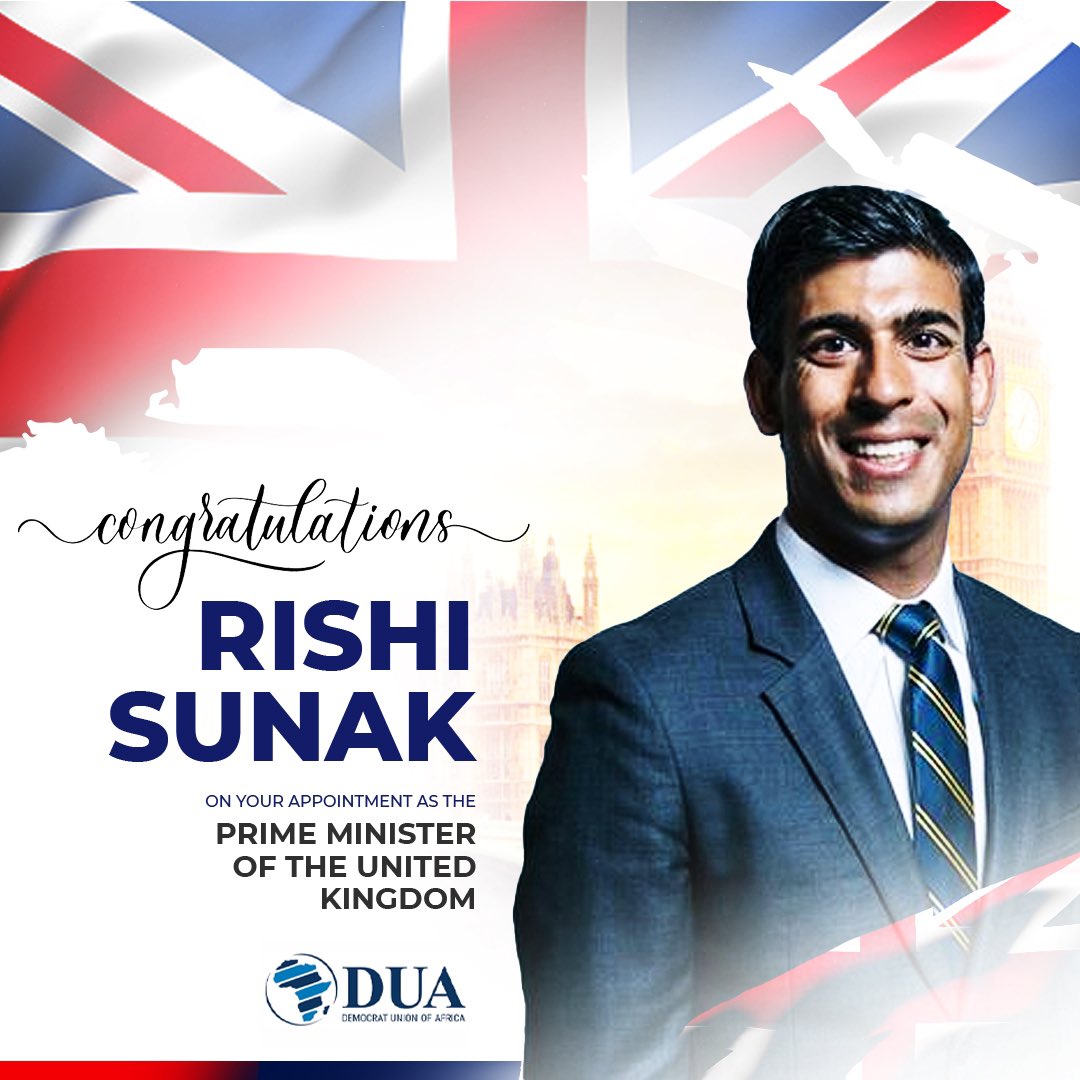 dua_africa's tweet photo. Congratulations to the Rt Hon Rishi Sunak MP @RishiSunak, the UK Prime Minister. With parents born in African nations that are now Kenya and Tanzania, he is the first British PM of color, the first of Asian origin and the youngest British PM in modern times #shatteringceilings https://t.co/DtUn3Lolqu