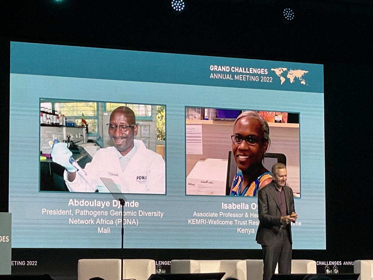 In the last plenary session #GrandChallenges @trevormundel calls out two of our brilliant #malaria grantees @djimdeab @PDNA11 and @IOyier @KEMRI_Wellcome 👏🏻👏🏻