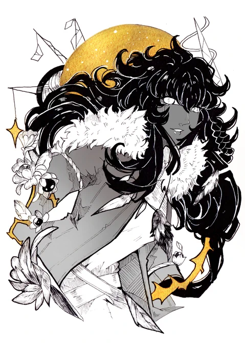 Witchtober / inktober 12-13 :  Crio and Bella  #oc  #Inktober #drawtober #ink #gold #witchtober  #art 