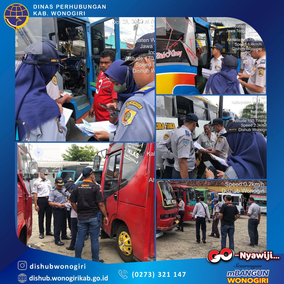 Giat Operasi Laik Jalan di depan pasar Giriwoyo &amp; Terminal Baturetno. Kegiatan ini bersifat pembinaan &amp; sosialisasi kepada operator angkutan umum khususnya angkudes tentang perijinan angkutan penumpang umum berbasis resiko melalui sistem One Single Submission (OSS). (26/10)