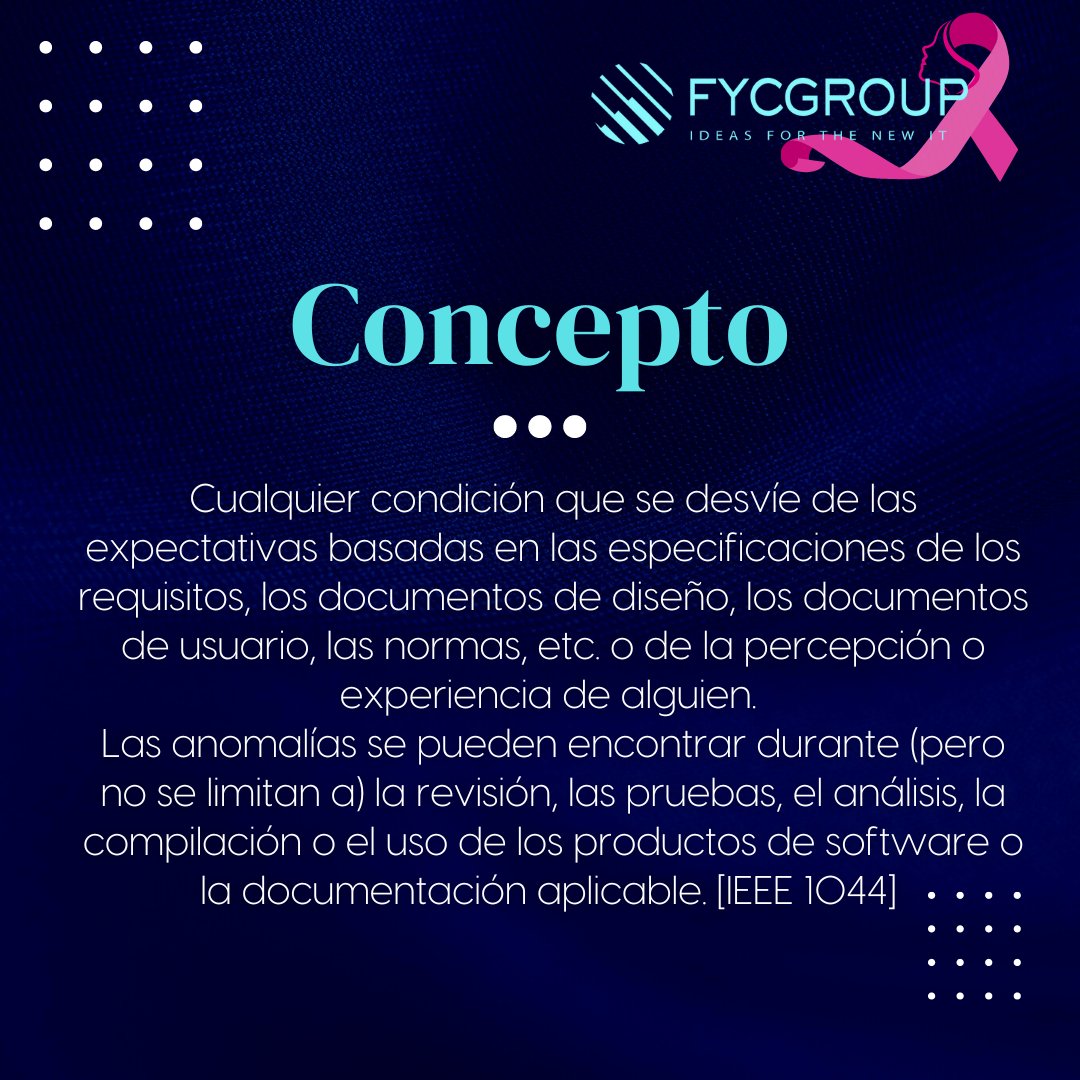 fycgroup's tweet photo. 🤓Y es que el mundo de #PruebasdeSoftware también tiene su #GlosarioISTQB
📖Conozcamos nuestra #TerminologiadePruebas y ¡En Español! 👩🏫
🐞 Anomalía 🐞 (Anomaly)
#HASQTB #SSTQB #Anomalia #Defecto #Fallo #Bug #Anomaly #SoftwareTesters #TestingSoftware #TestingdeSoftware https://t.co/YfcUXLdykP