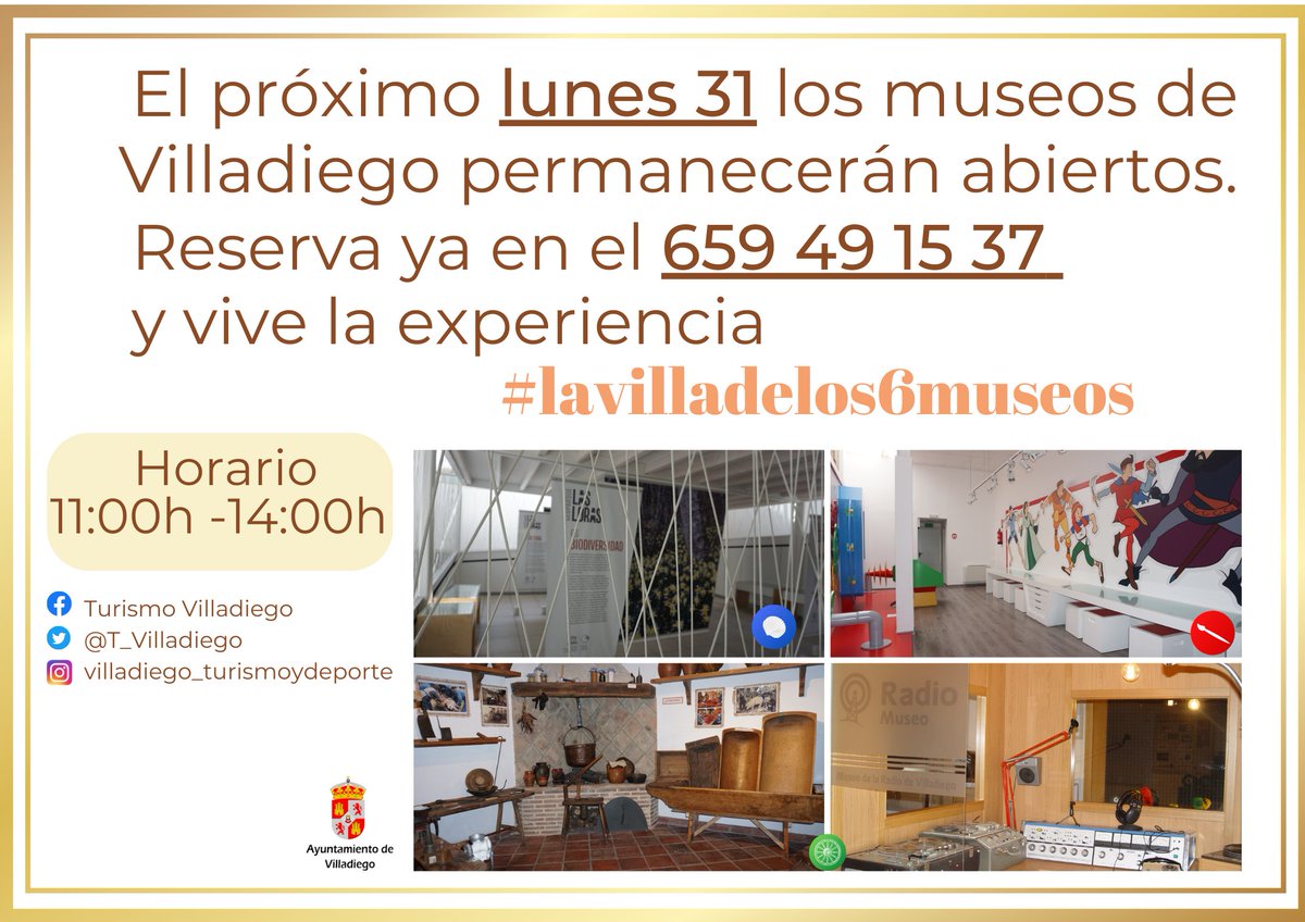 🤪ESTE LUNES 31 DE OCTUBRE ABRIMOS LOS MUSEOS Y CENTROS DE #lavilladelosd6museos de VILLADIEGO🍂

Consultas y reservas: 
📧 turismo@villadiego.es
📞 659491537 

#villadiego #lavilladelos6museos