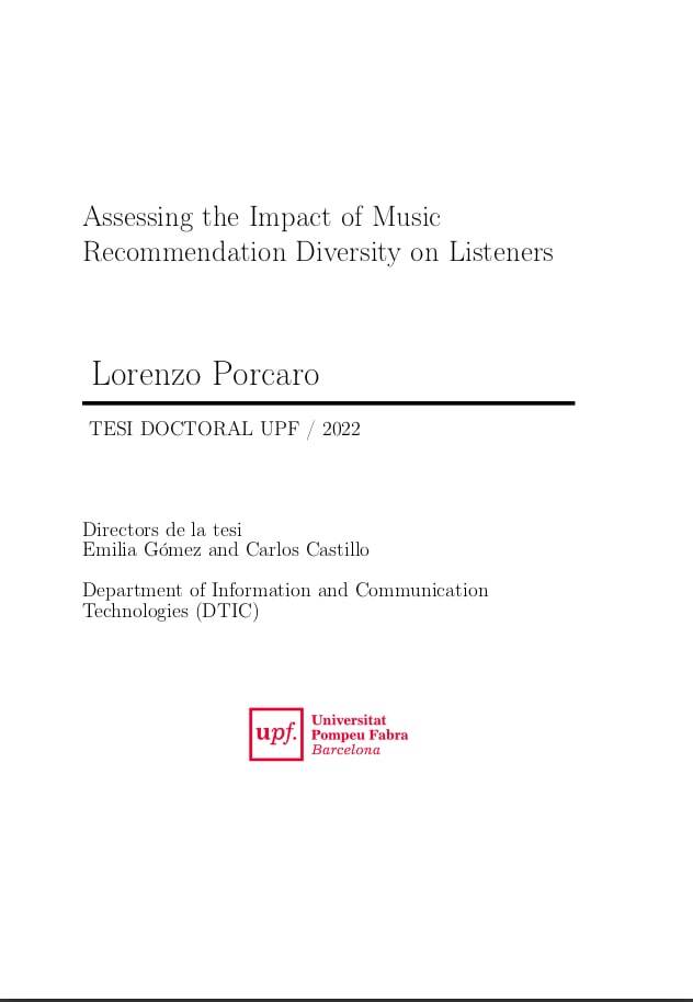porcaro_lorenzo's tweet photo. #phdlife (almost) comes to an end! Very excited to have submitted my PhD thesis with the title "Assessing the Impact of Music Recommendation Diversity on Listeners". More exciting news soon #MusicTech #RecommenderSystems #Impact #MusicListeners #PhD #AIEthics https://t.co/Orh5kRKf3S