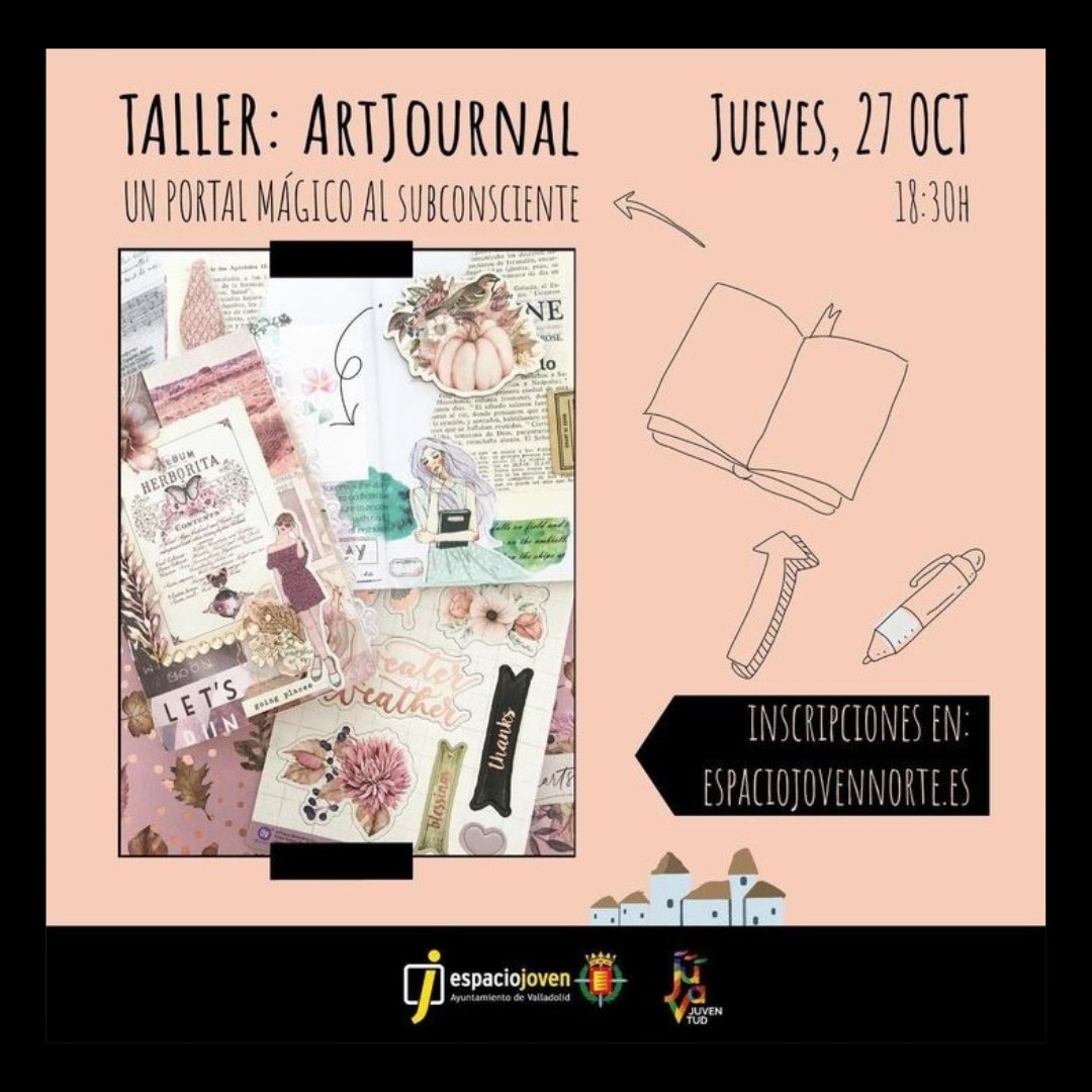 💮📖🌸 ARTJOURNAL 🌸📖💮
Un portal #mágico al subconsciente

🗓 Jueves 27 de octubre
⏰ 18:30 h.
📌 @espaciojovennorte
      c/ Olmo, 61 #VALLADOLID

📲 Apúntate: espaciojovennorte.es

🌺‼️MAÑANA, TIENES PLAN‼️🌺