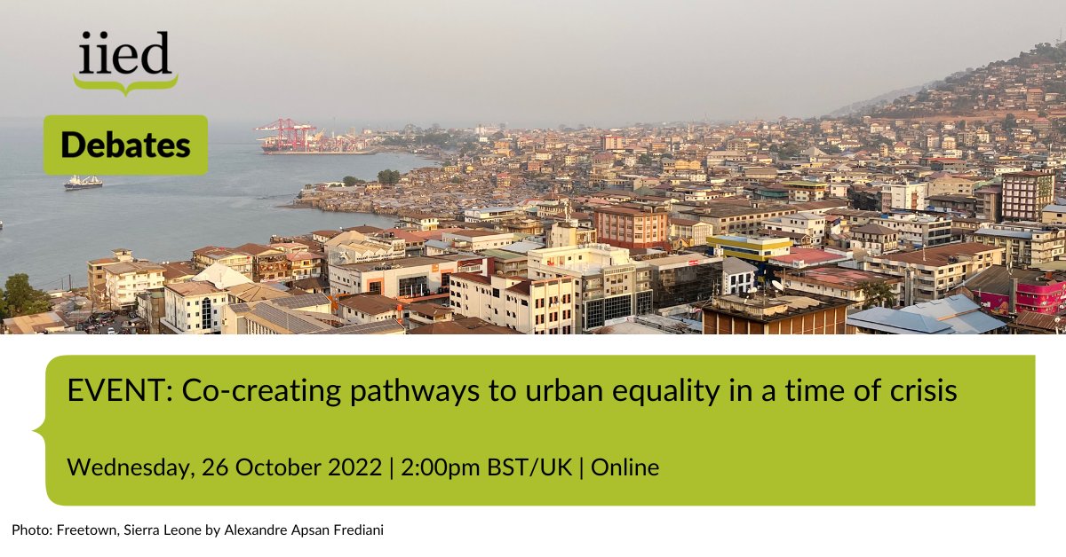 STARTING SOON: Co-creating pathways to urban equality in a time of crisis --> iied.org/co-creating-pa… This event, starting at 2pm BST, will focus on experiences of building pathways to urban equality in Tanzania, India and Brazil. Watch it here: youtube.com/watch?v=pXDhip…