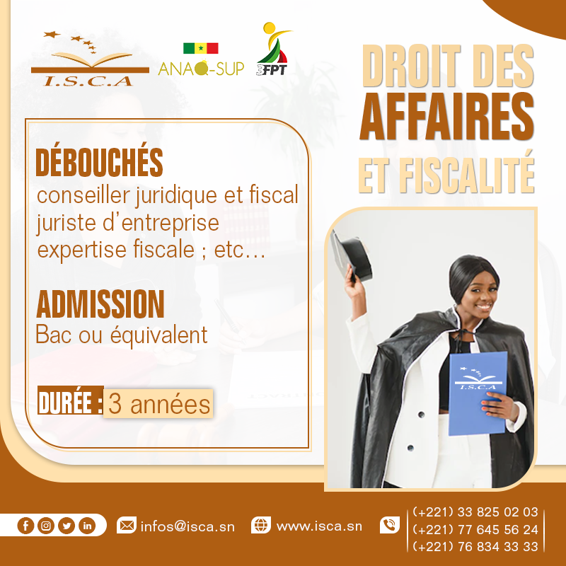 IscaDakar's tweet photo. [Rentrée Novembre 2022]
Passionné(e)s du DROIT? plus précisément des affaires et fiscalité? La filière Droit des affaires et fiscalité est pour vous!
Objectif: donner aux étudiants une double compétence: juridique et fiscale mais également financière.
https://t.co/3NMNseFxMK https://t.co/ENa8pqsumh