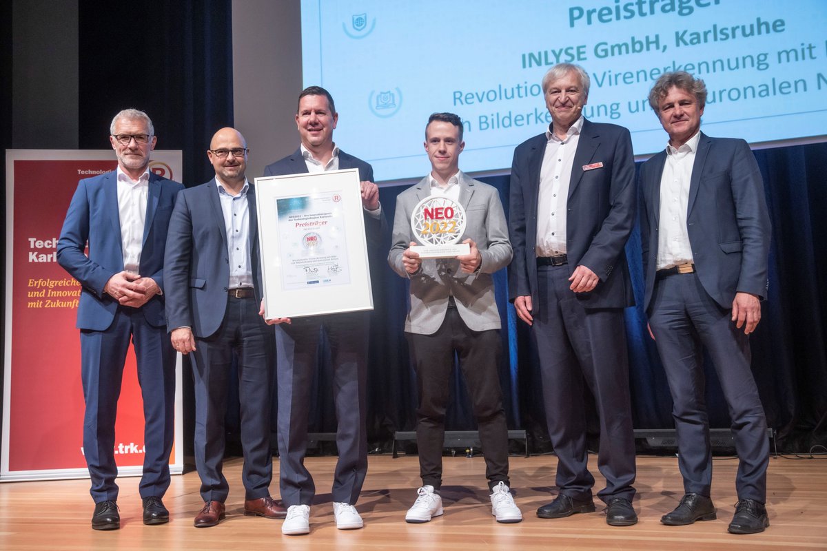 KASTEL_SRL's tweet photo. On October 21th, the #NEO Innovation Award 2022 was awarded to the young #INLYSE GmbH. The startup project was supported by the expertise of #StartupSecure #KASTEL consultants at #KIT Karlsruhe. https://t.co/omO7iQF25t https://t.co/Y1IjP2uULS