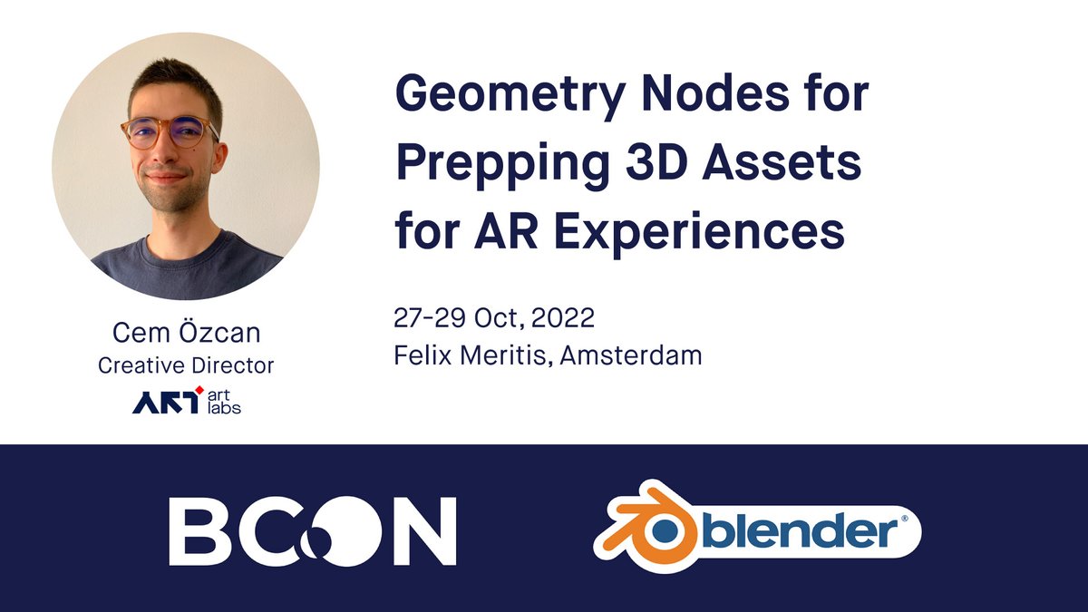 Only 1 day left for the #Blender event of the year!

Our Creative Director Cem Özcan will take the stage this Saturday at #BlenderConference and talk about how to use geometry nodes to automate the generation of #AR-ready #3D assets.

📌 For more details: conference.blender.org/2022/presentat…