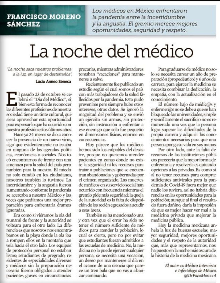 Los trabajadores de la salud dimos la cara por nuestro país en la pandemia por #COVID19, la autoridad nos ha dado la espalda. Mi opinión en @Reforma