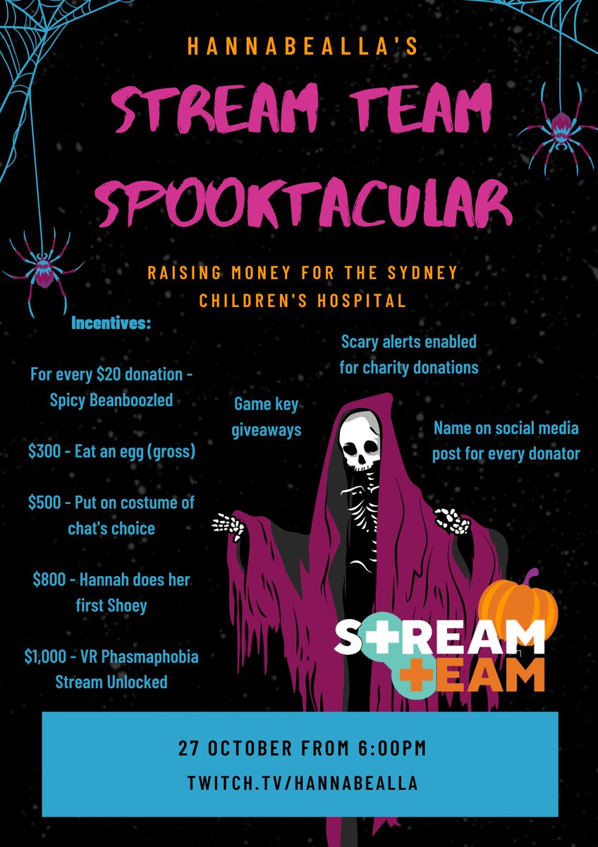 hannabealla's tweet photo. - Stream Team Spooktacular -
Join me &amp; a bunch of awesome streamers on Thursday from 6pm AEDT raising funds for the Sydney Children's Hospital.👻
If you want to donate early I'll still count it 😉
Donate via tiltify here - https://t.co/epJdag6tfT
@schf_kids  #SCHFStreamTeam #DBD https://t.co/lQvxVBsT5y