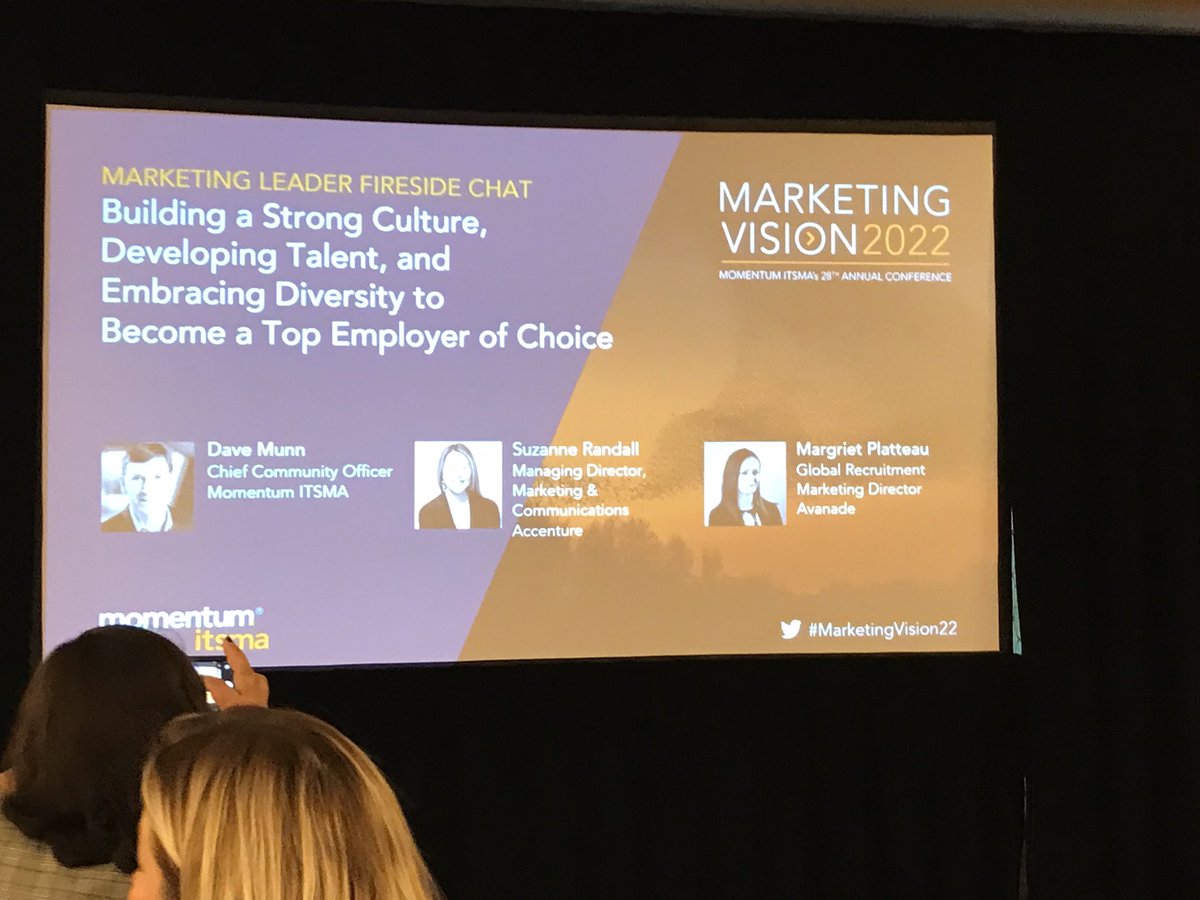 fmisbell's tweet photo. Investment in #marketing #talent - Building a strong culture - Embracing #diversity 

#firesidechat @DavidCMunn @Accenture @Avanade 

@ITSMA_B2B #marketingvision2022 https://t.co/wMLtX8AArU