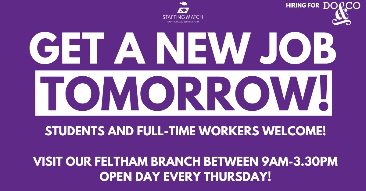 StaffingMatch_'s tweet photo. We are holding OPEN DAYS EVERY THURSDAY at our Feltham branch (Bradley’s Business Centre, 1st Floor, Central Way, North Feltham Trading Estate, Feltham, TW14 0XQ) between 9am and 3.30pm.
Students and Full-Time workers are welcome.
See you there! https://t.co/eq49o8TJM7