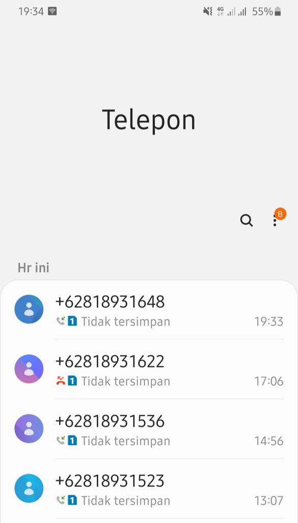 Malam sobat semua
Udah dua hari ini saya di tlp no ga dikelal
Setiap di angkat dia ga bicara
Entah apah maunya
Kemarin sampai 7x hari ini dah 4x
Dan nomor tlp selalu berbeda/lain
Hadeh.....🤔