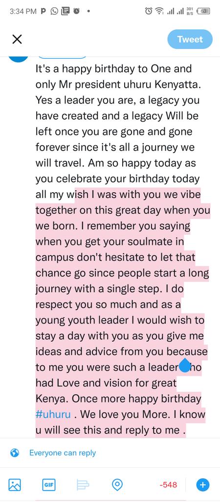 On that screenshot that\s what I wished to say to you my former president uhuru Kenyatta. Happy birthday  