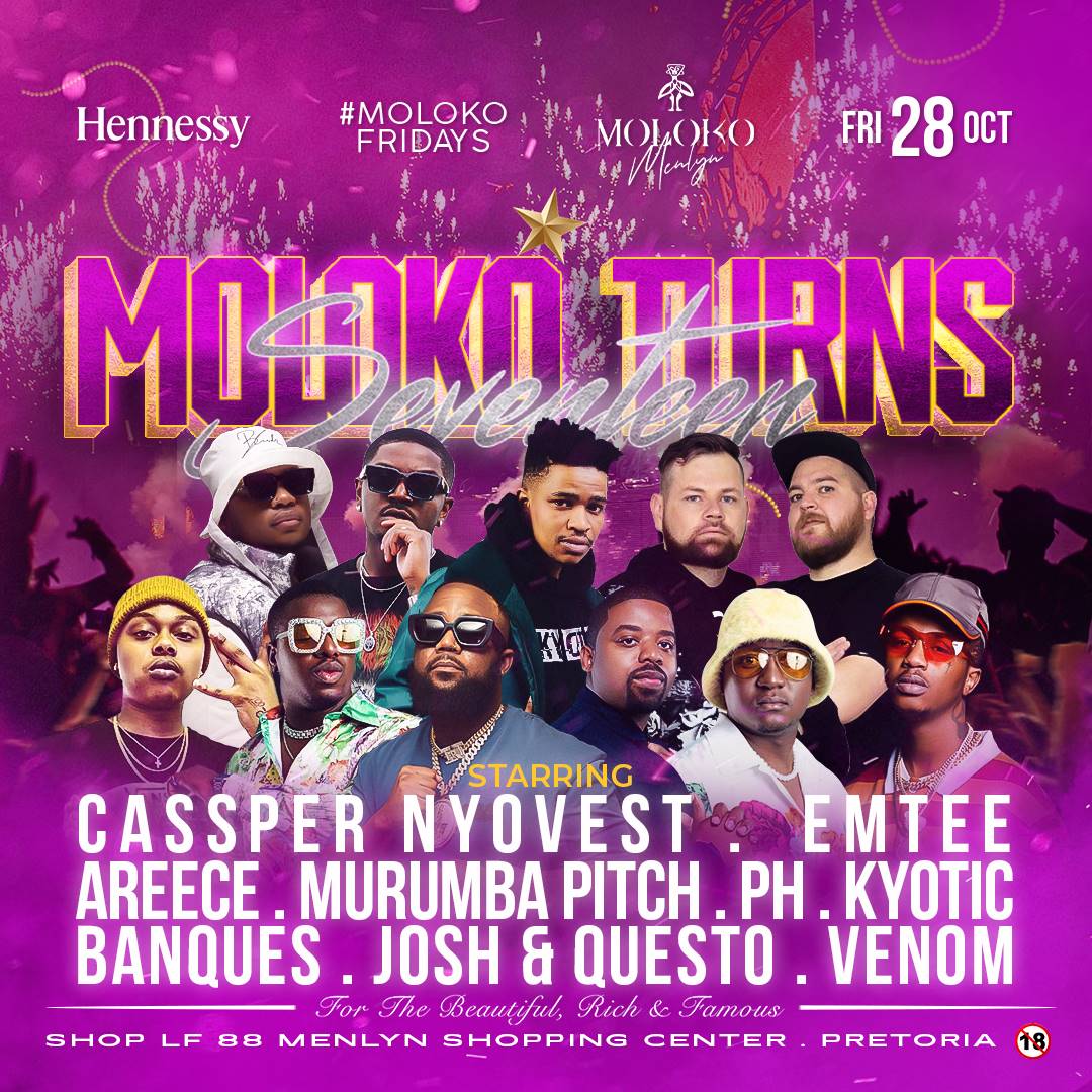 ElementfoulS's tweet photo. Isssa, Isssa what?.
Hold on.... It's a moloko birthday celebration, turning 17 years in high-end night clubbing, 5 star nightlife experience 🔥🔥🔥🕺.
#MolokoFridays presents to you::
@casspernyovest, @emteerecordSA
 @AreeceSA
@murumbapitch
@Moloko_Menlyn
#Rich4eversaturdays https://t.co/n8c8SyxlTC
