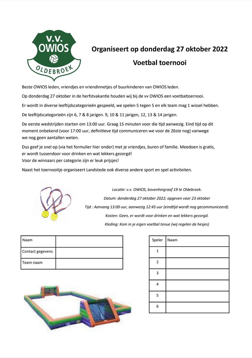OWIOS's tweet photo. MORGEN HERFSTSPEKTAKEL BIJ OWIOS
Morgen is er het herfstspektakel bij OWIOS voor de jeugd. Neem gerust je vriendjes of vriendinnetjes mee! 12.45u uiterlijk aanwezig! 

Je kunt met een eigen samengesteld team meedoen of je kunt ook gewoon komen en dan wordt je ingedeeld. https://t.co/qzxsw0F2GP