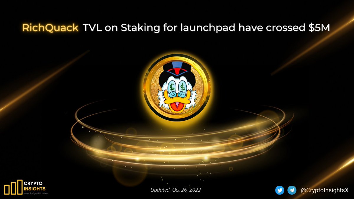 📢JUST IN: @RichQuack TVL on Staking for launchpad have crossed $5M📈 Congrats #RichQUACKArmy 💎 Keep #BUIDLing💪 #CryptoNews #RichQUACK #RichQUACKMetaverse