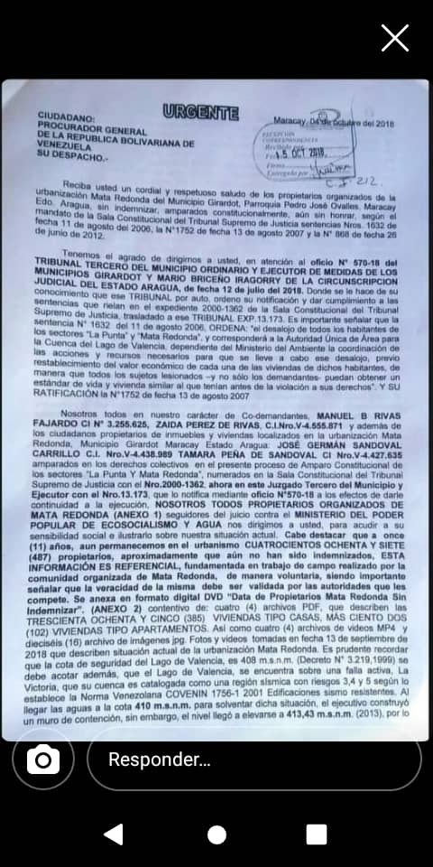 marrero_josefa's tweet photo. @LeslieMartinezG @TSJ_Venezuela @geologiaymapas Hay Sentencia 1632 del @TSJ_Venezuela desd 11Agosto2006 Q ordena el desalojo☝️previo Restablecimiento del Valor económico a los Prop de la Vivienda. Aún No termina el Estado de  dar Cumplimiento a casi 300 familias 🏢🏡 demandantes, para concluir Caso #MataRedonda Sur d #Maracay https://t.co/o1vogNcplf