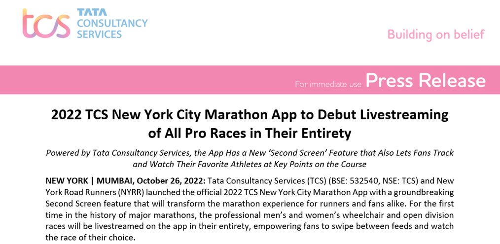RELEASE: 2022 TCS New York City Marathon App to Debut Livestreaming of All Pro Races in Their Entirety >> bit.ly/3TChbHJ