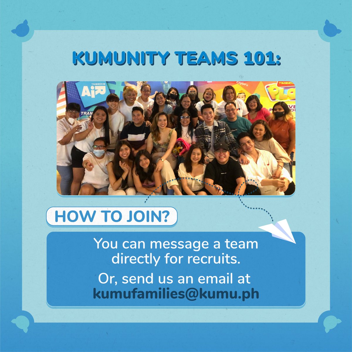 kumuPH's tweet photo. Here's how to join #KumunityTeams! Welcome ka dito!
#TaraKumu #kumuPH Karlito loves you! https://t.co/sROUgwceFV
