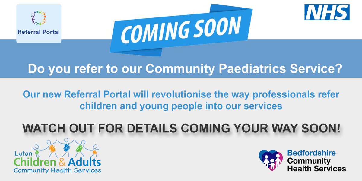 LutonCommNHS's tweet image. Our new Referral Portal will go live with the Beds &amp;amp; Luton Referral Portal on the 31st October. It is designed to simplify and speed up the referrals process, processing time and improve data security. ow.ly/fhou50LlhKo #ReferralPortal #communitypaediatrics #NHS